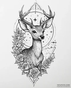 Tattoo sketch, bambi looking at stars, dreamy... - эскиз тату (№1753632487_0, 27.07.2025 16:08) — Tatufoto.com