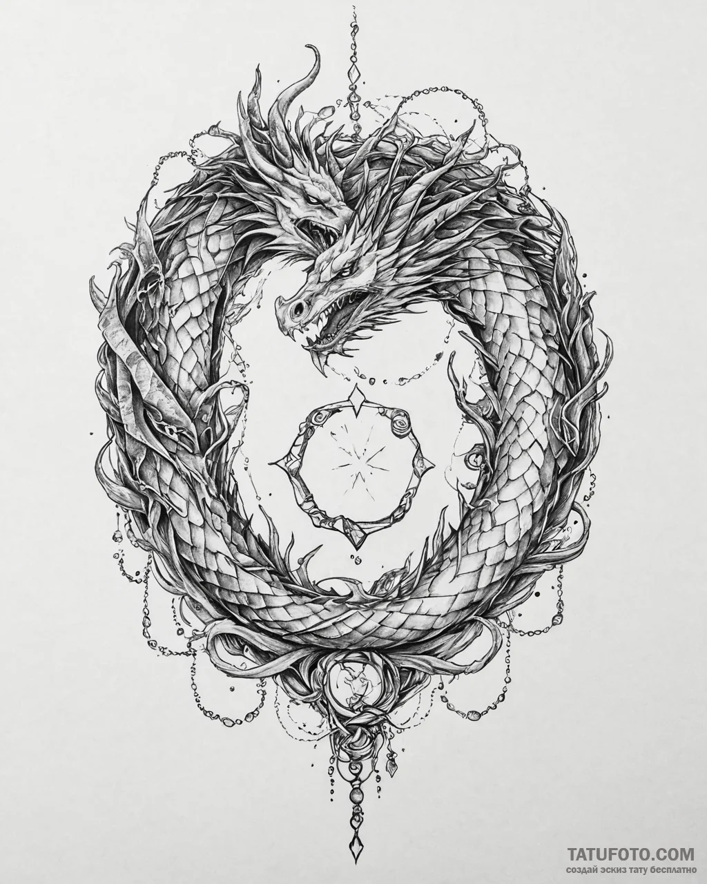 Tattoo sketch, dragon entwined with glowing c... - эскиз тату (№1753632701_0, 27.07.2025 16:11) — Tatufoto.com