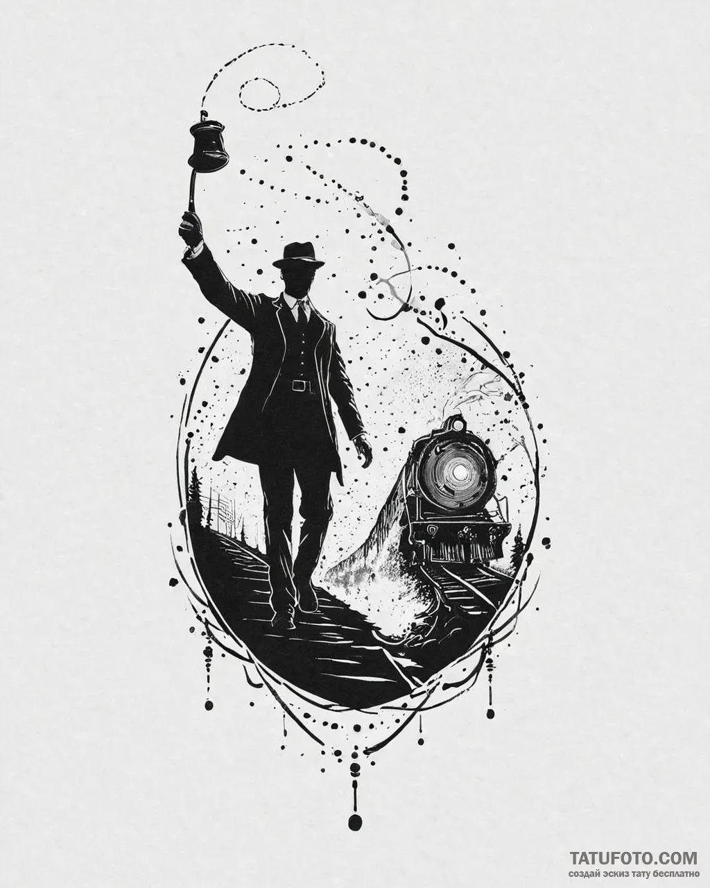 Tattoo sketch, polar express conductor silhou... - эскиз тату (№1753633737_0, 27.07.2025 16:28) — Tatufoto.com