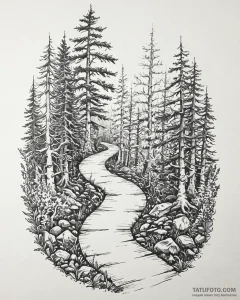 Tat tattoo sketch, forest path winding betwee... - эскиз тату (№1753633938_0, 27.07.2025 16:32) — Tatufoto.com