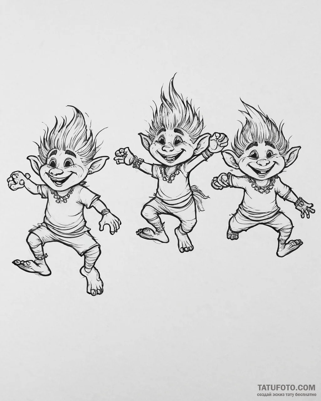Tat tattoo sketch, trolls dancing with glowin... - эскиз тату (№1753634137_0, 27.07.2025 16:35) — Tatufoto.com