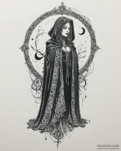 Tat tattoo sketch, goth figure in flowing bla... - эскиз тату (№1753634934_0, 27.07.2025 16:48) — Tatufoto.com