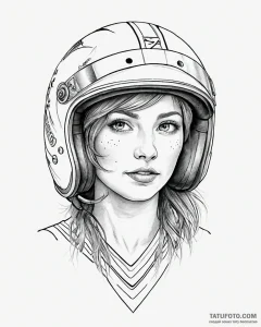 Eskizto, tattoo sketch, sally with racing hel... - эскиз тату (№1753635738_0, 27.07.2025 17:02) — Tatufoto.com