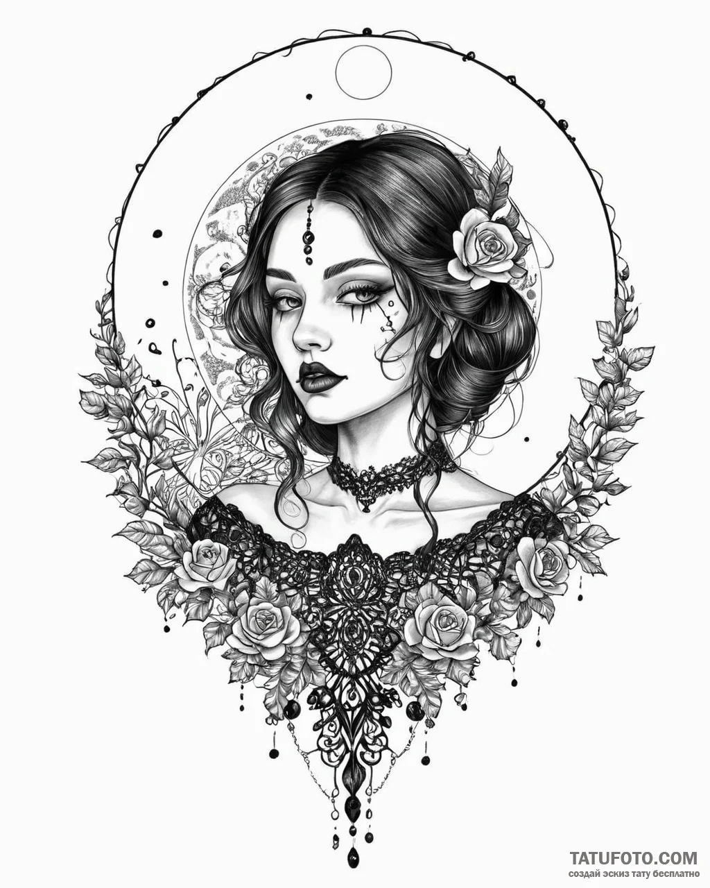 Tat tattoo sketch, goth figure with intricate... - эскиз тату (№1753636135_0, 27.07.2025 17:08) — Tatufoto.com