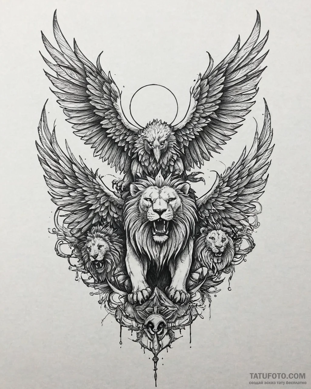Tat tattoo sketch, fierce griffon with eagle... - эскиз тату (№1753636533_0, 27.07.2025 17:15) — Tatufoto.com