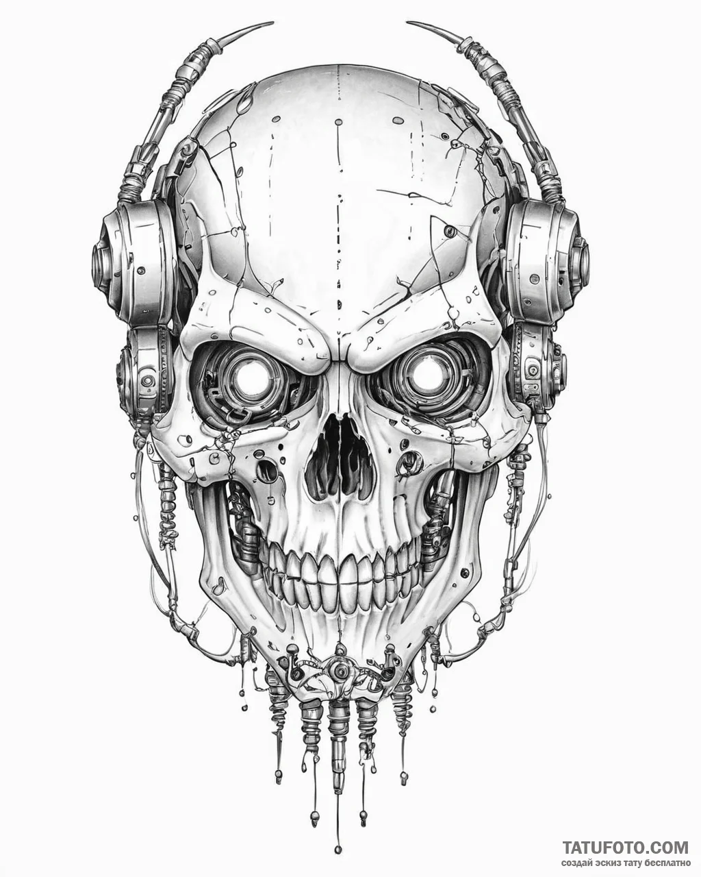 Tat tattoo sketch, cybernetic skull with led... - эскиз тату (№1753636733_0, 27.07.2025 17:18) — Tatufoto.com