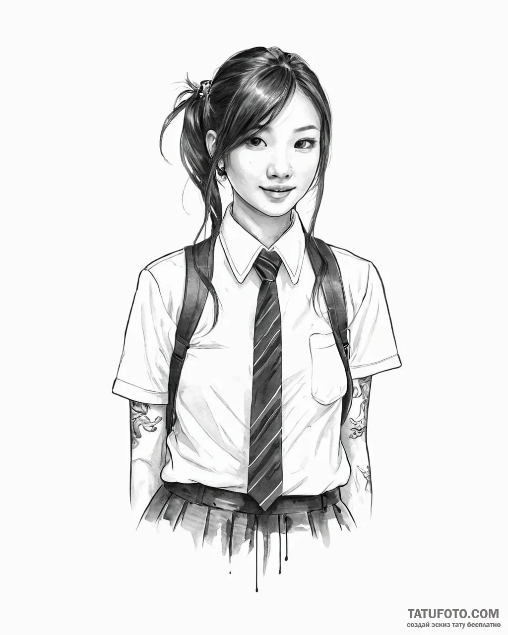 Tattoo sketch, mei lee in school uniform with... - эскиз тату (№1753637545_0, 27.07.2025 17:32) — Tatufoto.com