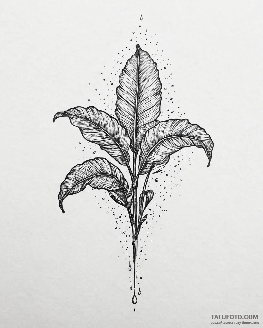 Tat tattoo sketch, shiny banana leaves covere... - эскиз тату (№1753638590_0, 27.07.2025 17:49) — Tatufoto.com
