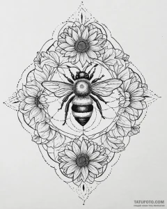 Tat tattoo sketch, busy bee collecting nectar... - эскиз тату (№1753638993_0, 27.07.2025 17:56) — Tatufoto.com
