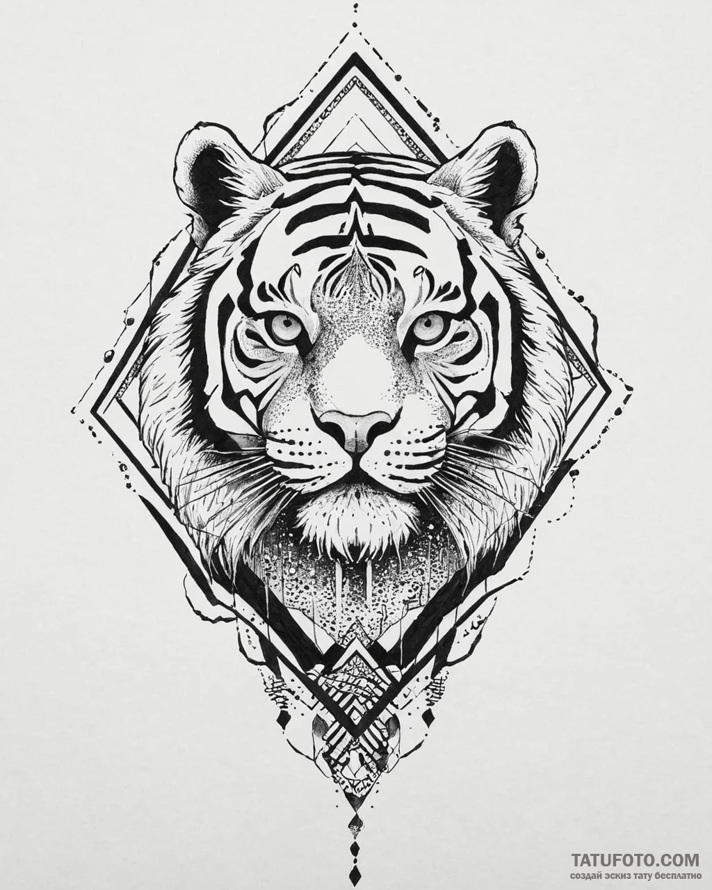 Tattoo sketch, abstract tiger face fragmented... - эскиз тату (№1753639588_0, 27.07.2025 18:06) — Tatufoto.com