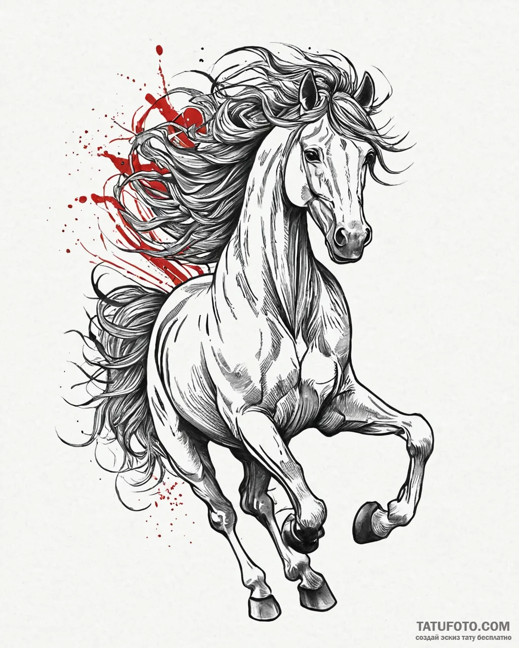 Tattoo sketch, wild horse galloping through o... - эскиз тату (№1753639796_0, 27.07.2025 18:09) — Tatufoto.com