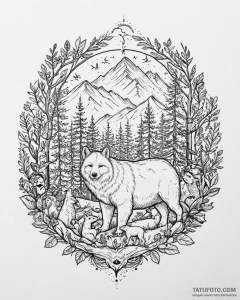 Tattoo sketch, koda and kenai surrounded by w... - эскиз тату (№1753639998_0, 27.07.2025 18:13) — Tatufoto.com