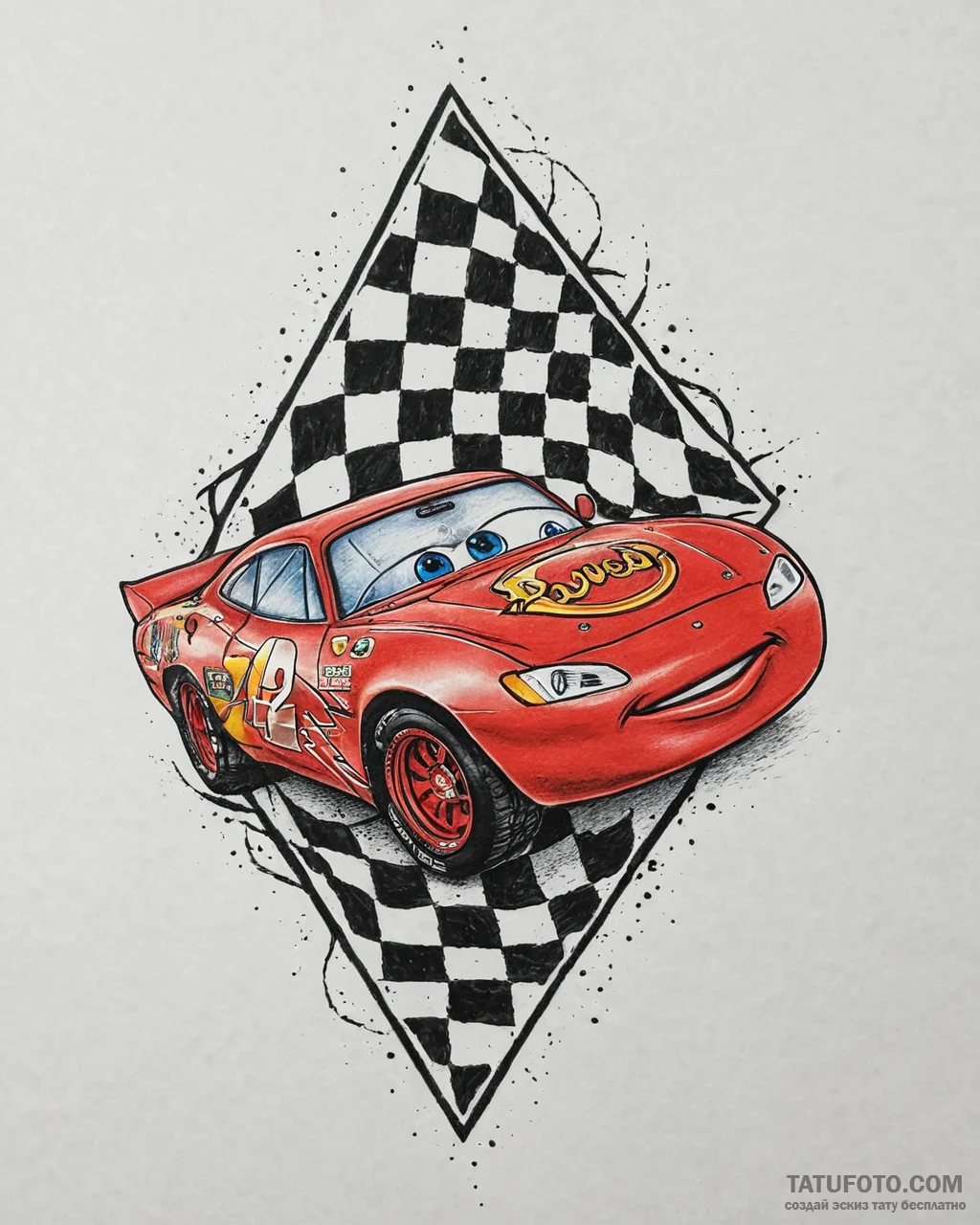 Tattoo sketch, lightning mcqueen winning chec... - эскиз тату (№1753640836_0, 27.07.2025 18:27) — Tatufoto.com