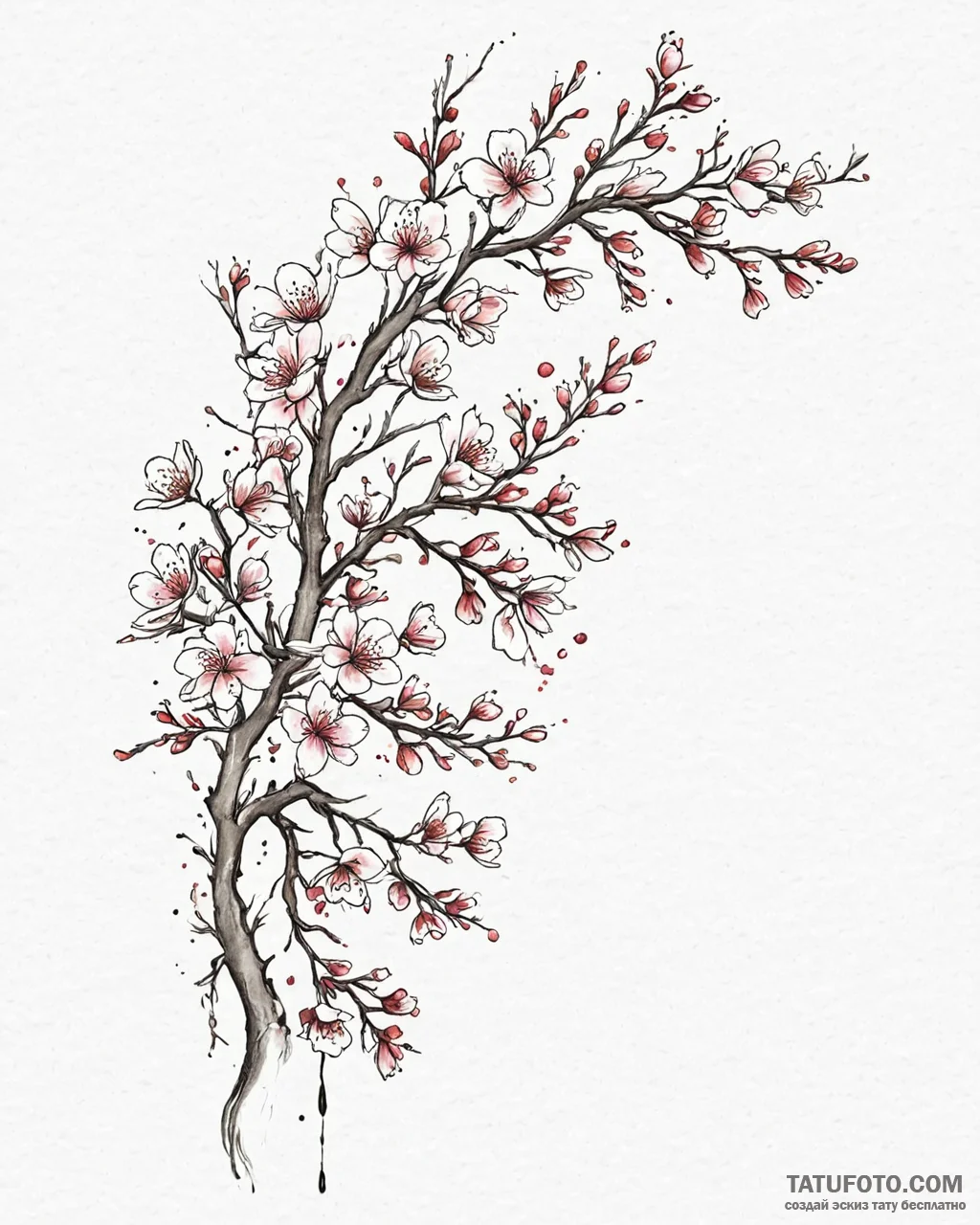 Tattoo sketch, sakura branch with falling che... - эскиз тату (№1753641239_0, 27.07.2025 18:33) — Tatufoto.com