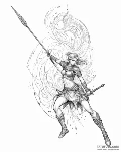 Tattoo sketch, astrid fighting with spear, in... - эскиз тату (№1753641636_0, 27.07.2025 18:40) — Tatufoto.com