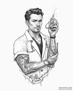 Tattoo sketch, doctor chiba holding dream dev... - эскиз тату (№1753642239_0, 27.07.2025 18:50) — Tatufoto.com