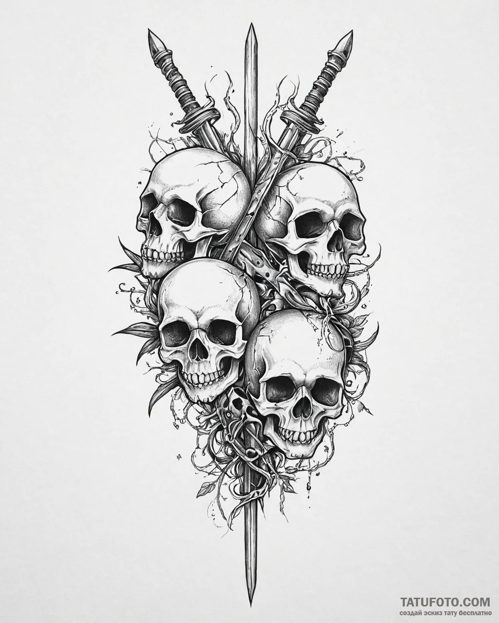 черепа с костями и кинжалами, tattoo drawing... - эскиз тату (№1753642836_0, 27.07.2025 19:00) — Tatufoto.com