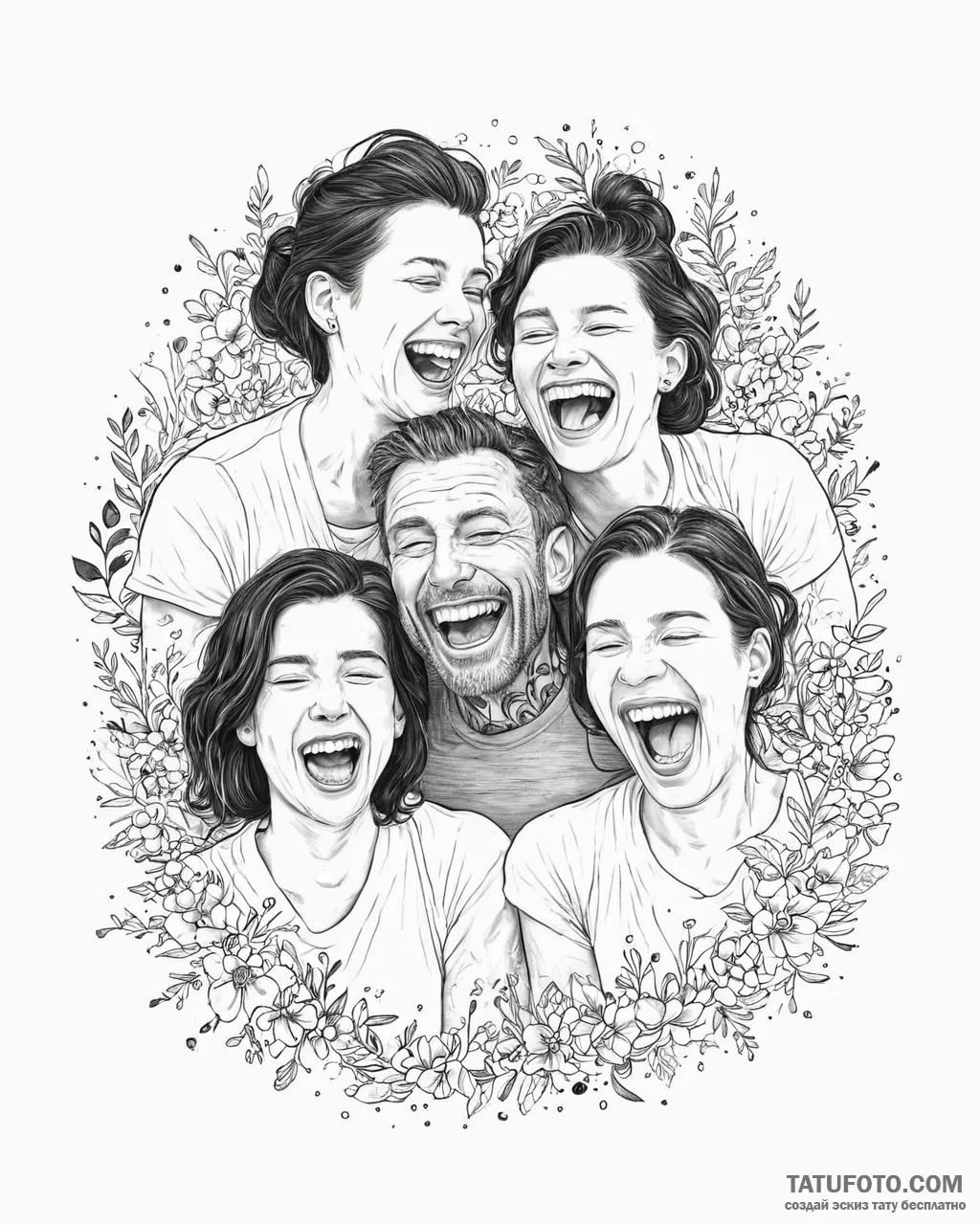 Tattoo sketch, rick and katie laughing amidst… — эскиз тату (№1753643436_0, 27.07.2025 19:10) — Tatufoto.com