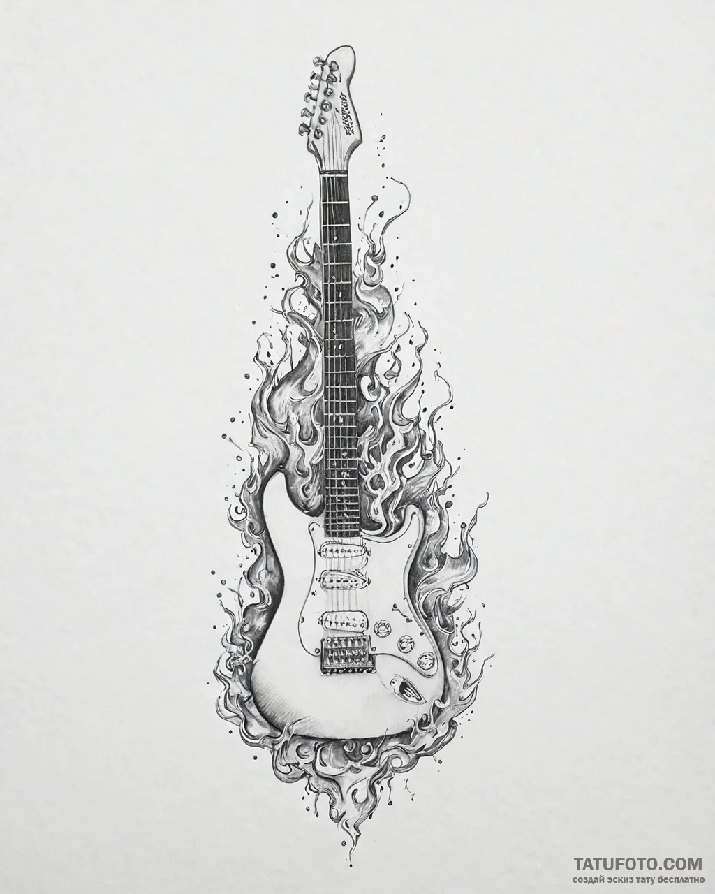 Tat tattoo sketch, electric guitar with flame... - эскиз тату (№1753644033_0, 27.07.2025 19:20) — Tatufoto.com