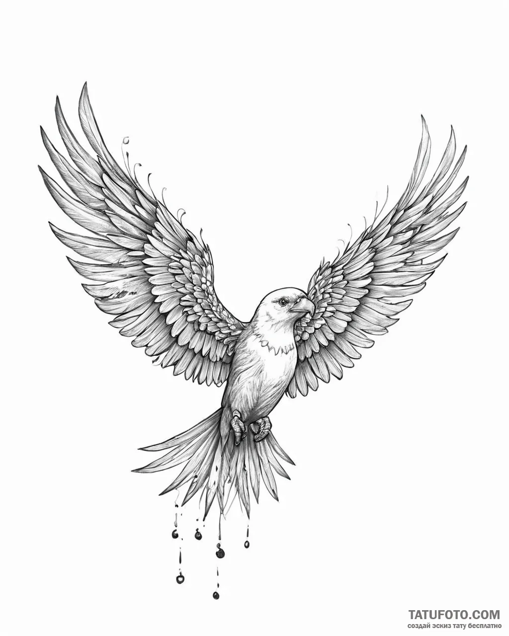 Tattoo sketch, bird with multi-colored wings... - эскиз тату (№1753644231_0, 27.07.2025 19:23) — Tatufoto.com