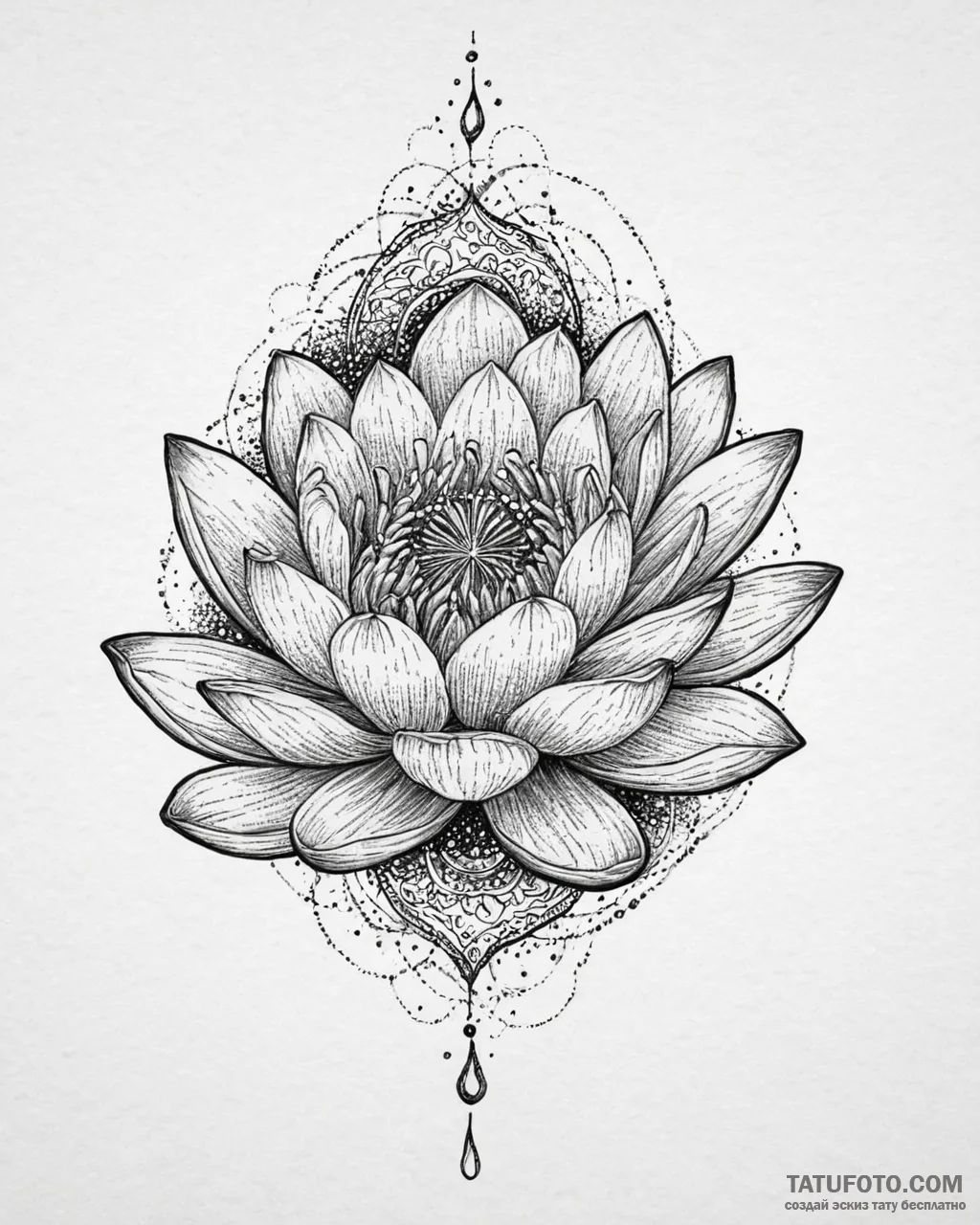 Tat tattoo sketch, serene lotus blossom float... - эскиз тату (№1753644852_0, 27.07.2025 19:34) — Tatufoto.com