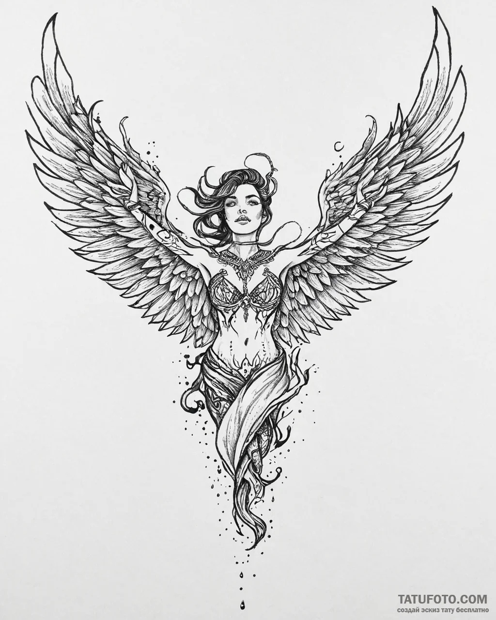 Tat tattoo sketch, nimona with fiery wings sp... - эскиз тату (№1753645050_0, 27.07.2025 19:37) — Tatufoto.com