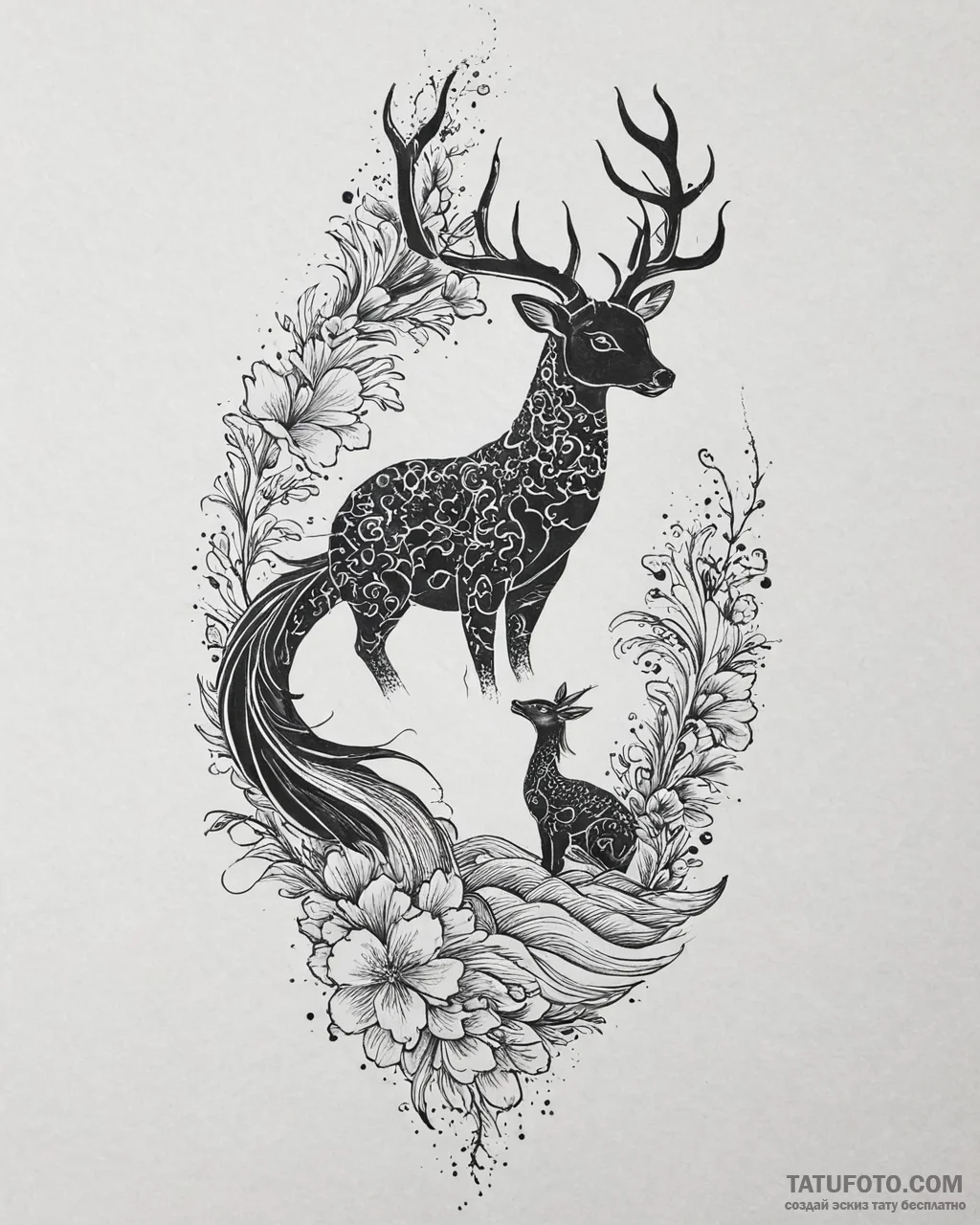 Tattoo sketch, bambi and mother silhouette at... - эскиз тату (№1753645250_0, 27.07.2025 19:40) — Tatufoto.com