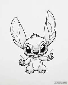 Tattoo sketch, stitch sneaking with curious e... - эскиз тату (№1753645648_0, 27.07.2025 19:47) — Tatufoto.com