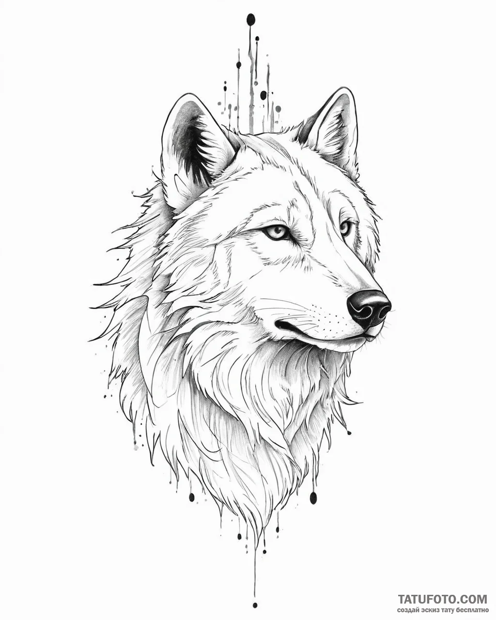 Tattoo sketch, spirit facing wolf silhouette,... - эскиз тату (№1753647680_0, 27.07.2025 20:21) — Tatufoto.com