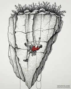 Tat tattoo sketch, rock climber hanging on sh... - эскиз тату (№1753648691_0, 27.07.2025 20:38) — Tatufoto.com