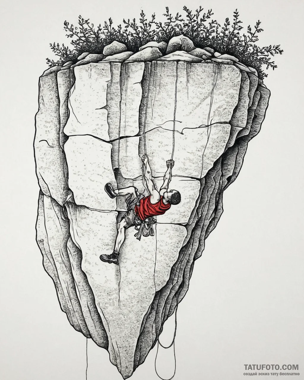 Tat tattoo sketch, rock climber hanging on sh... - эскиз тату (№1753648691_0, 27.07.2025 20:38) — Tatufoto.com