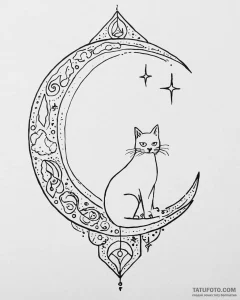 Tattoo sketch, black cat with crescent moon a... - эскиз тату (№1753649691_0, 27.07.2025 20:54) — Tatufoto.com