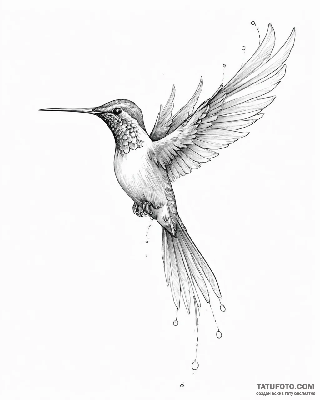Tattoo sketch, minimalist hummingbird with lo... - эскиз тату (№1753650558_0, 27.07.2025 21:09) — Tatufoto.com
