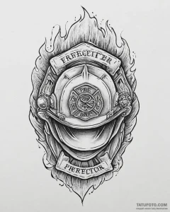 Tat tattoo sketch, firefighter helmet with sm... - эскиз тату (№1753650953_0, 27.07.2025 21:15) — Tatufoto.com