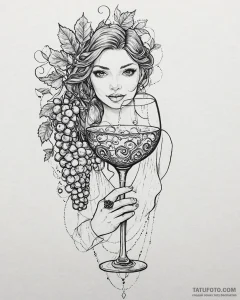 Tat tattoo sketch, sommelier holding wine gla... - эскиз тату (№1753651350_0, 27.07.2025 21:22) — Tatufoto.com