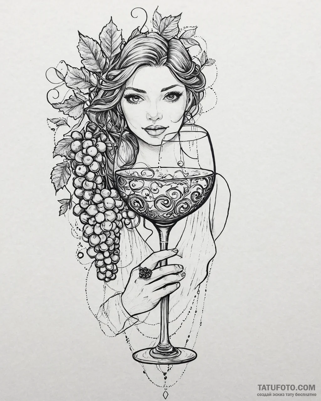 Tat tattoo sketch, sommelier holding wine gla... - эскиз тату (№1753651350_0, 27.07.2025 21:22) — Tatufoto.com