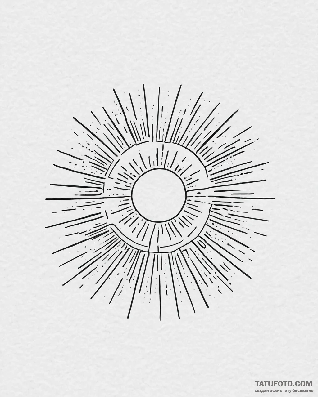 Tattoo sketch, simple thin line sun with rays... - эскиз тату (№1753651547_0, 27.07.2025 21:25) — Tatufoto.com