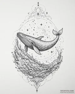 Tattoo sketch, colossal whale breaching ocean... - эскиз тату (№1753652537_0, 27.07.2025 21:42) — Tatufoto.com