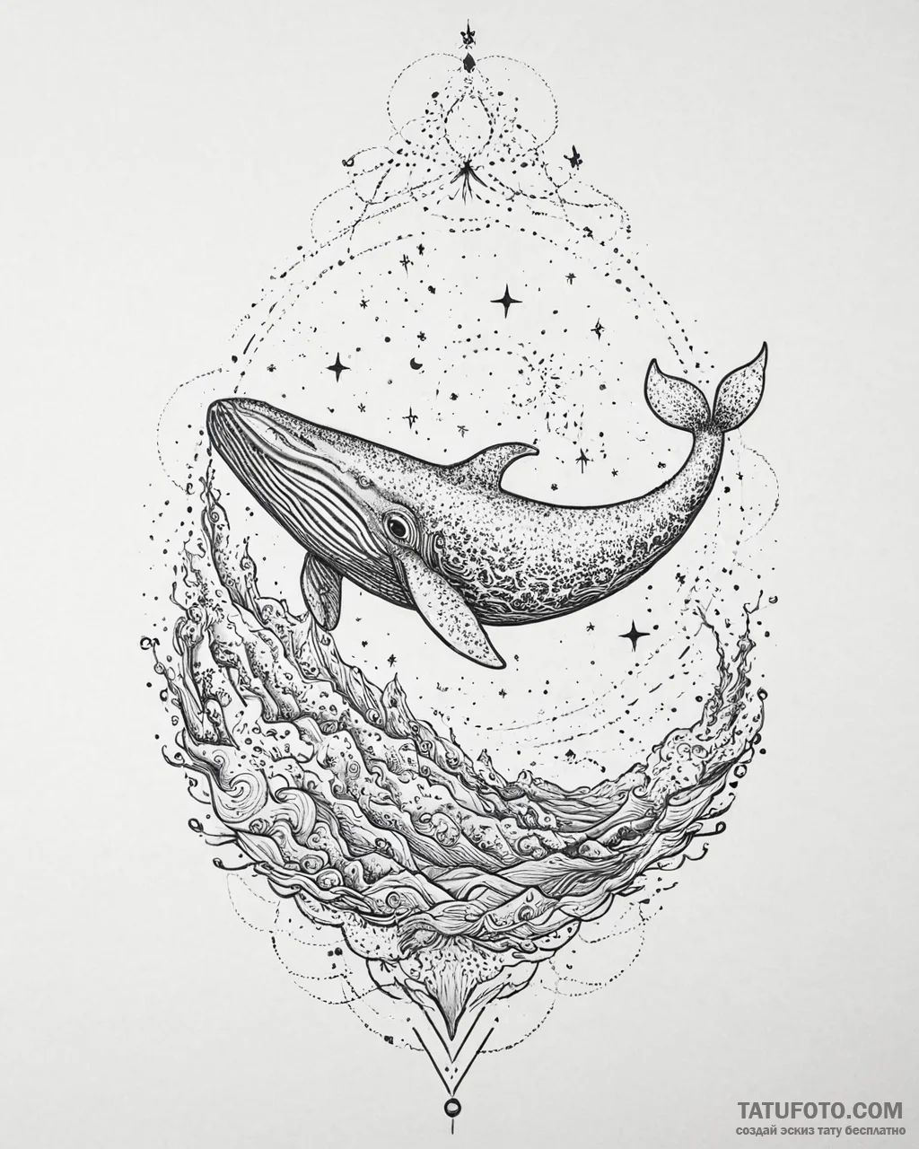 Tattoo sketch, colossal whale breaching ocean... - эскиз тату (№1753652537_0, 27.07.2025 21:42) — Tatufoto.com
