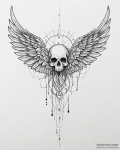 Tat tattoo sketch, skull with vast angel wing... - эскиз тату (№1753652734_0, 27.07.2025 21:45) — Tatufoto.com