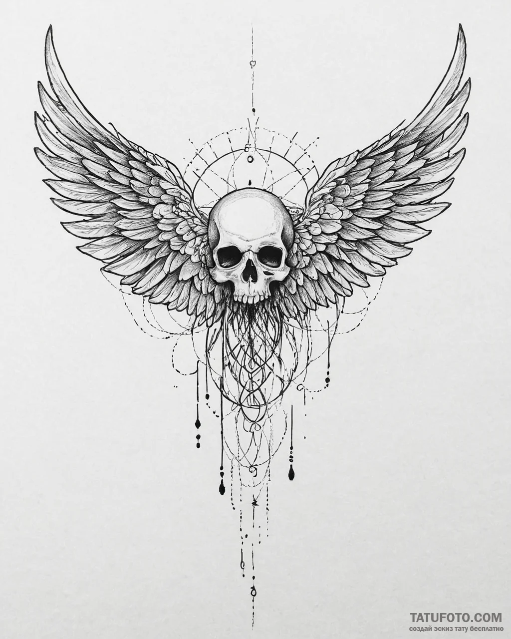 Tat tattoo sketch, skull with vast angel wing... - эскиз тату (№1753652734_0, 27.07.2025 21:45) — Tatufoto.com