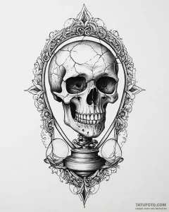 Tattoo sketch, skull with cracked hourglass i... - эскиз тату (№1753653339_0, 27.07.2025 21:55) — Tatufoto.com