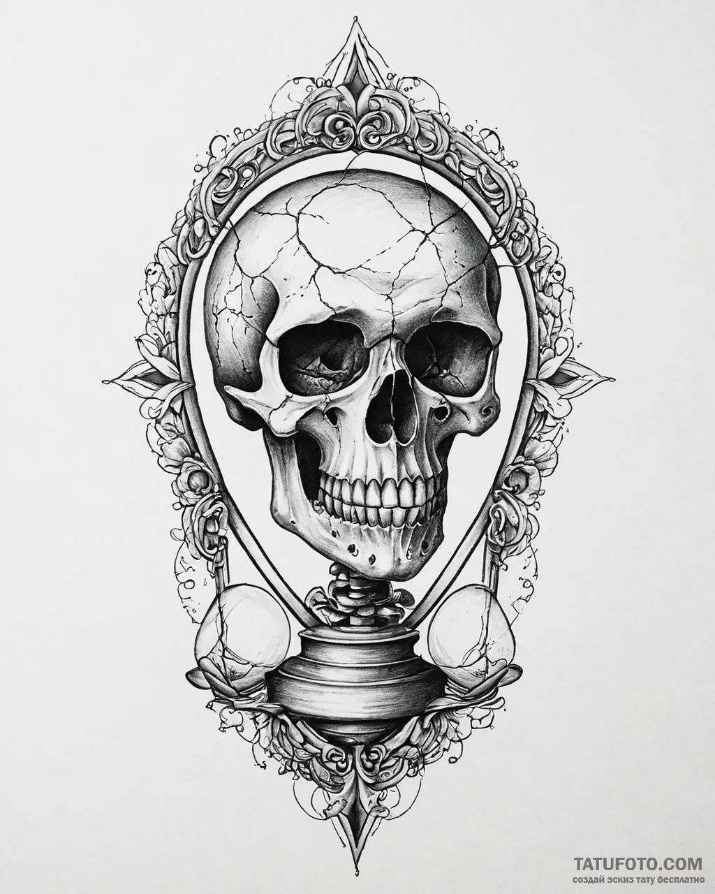 Tattoo sketch, skull with cracked hourglass i... - эскиз тату (№1753653339_0, 27.07.2025 21:55) — Tatufoto.com