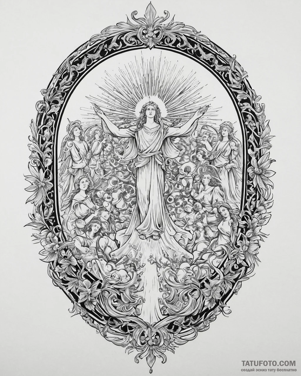 Tat tattoo sketch, renaissance style religiou... - эскиз тату (№1753653538_0, 27.07.2025 21:58) — Tatufoto.com
