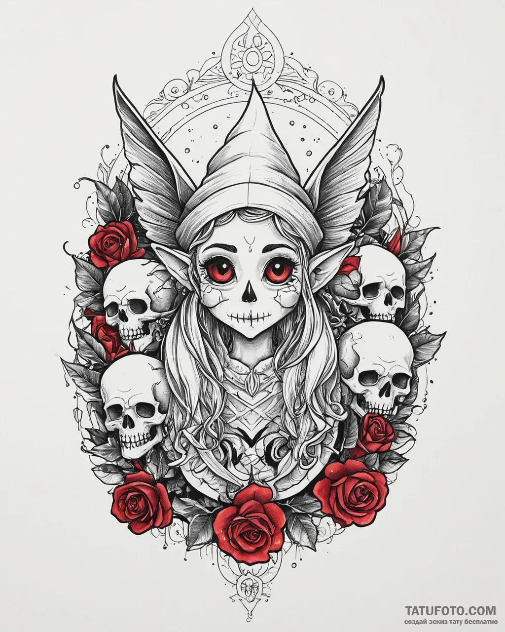 волшебные существа (эльфы, феи, гномы), tatto... - эскиз тату (№1753654345_0, 27.07.2025 22:12) — Tatufoto.com