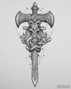 Tattoo sketch, viking axe crossed with asteri... - эскиз тату (№1753659544_0, 27.07.2025 23:39) — Tatufoto.com