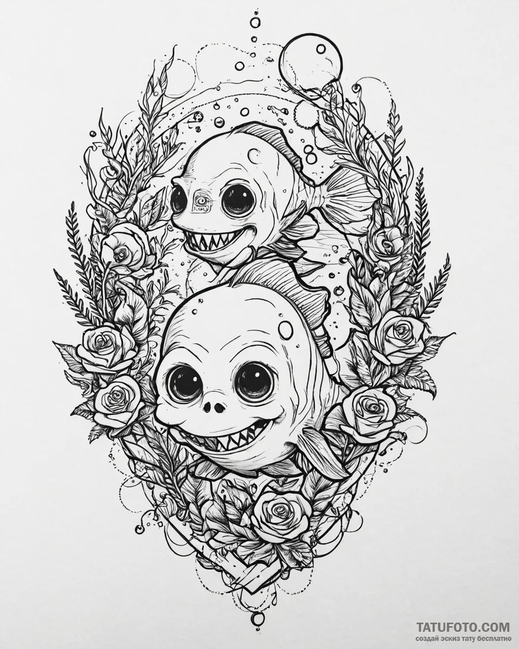Eskizto, tattoo sketch, nemo with bubbles and… — эскиз тату (№1753659765_0, 27.07.2025 23:42) — Tatufoto.com