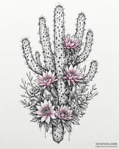 Tat tattoo sketch, cacti cluster with bright... - эскиз тату (№1753661147_0, 28.07.2025 00:05) — Tatufoto.com