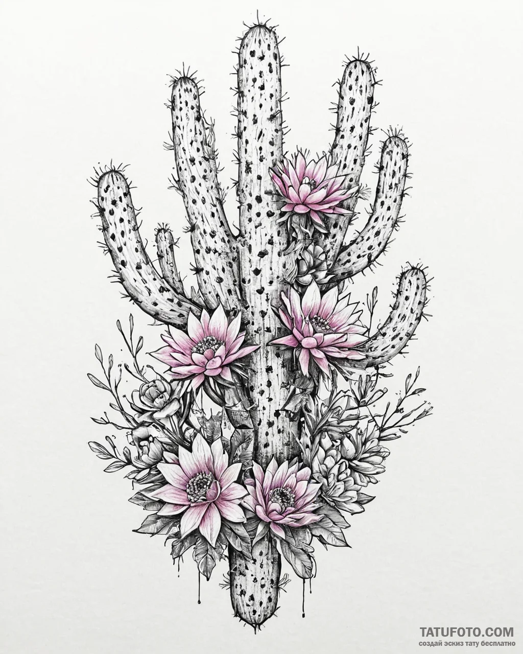 Tat tattoo sketch, cacti cluster with bright... - эскиз тату (№1753661147_0, 28.07.2025 00:05) — Tatufoto.com