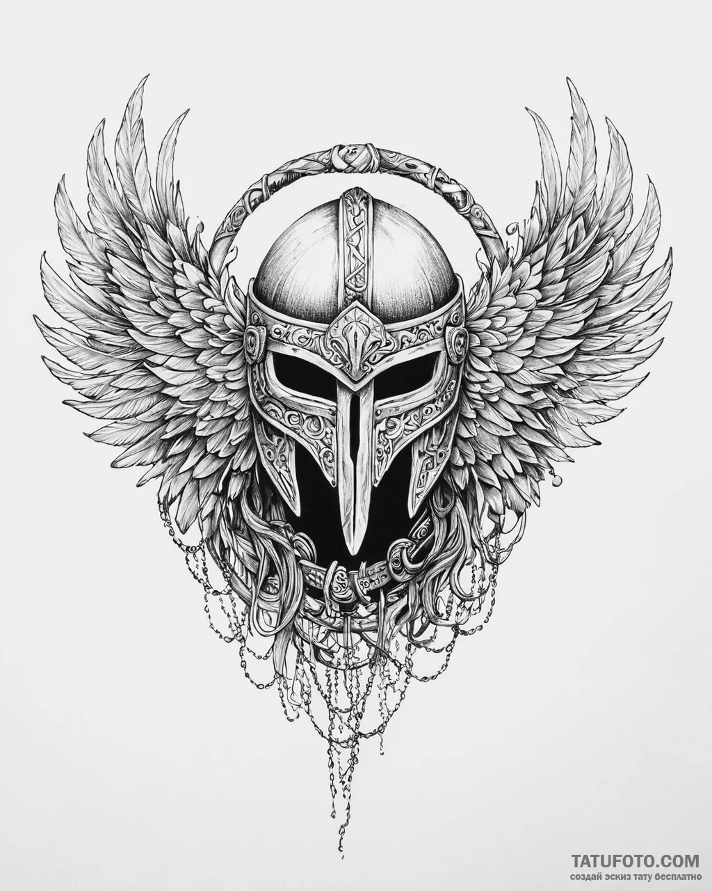 Tattoo sketch, viking helmet with raven wings... - эскиз тату (№1753661343_0, 28.07.2025 00:09) — Tatufoto.com